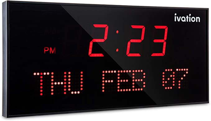 Ivation Reloj de calendario LED azul digital de gran tamaño con día y fecha, estante o montaje en pared (22 pulgadas - LED rojo)